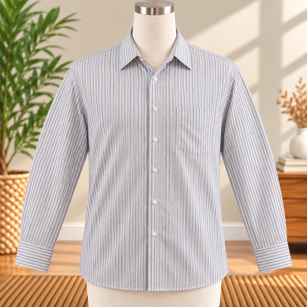 Merona Button Down Shirt Mens XL White Blue Red Striped Long Sleeve Cotton